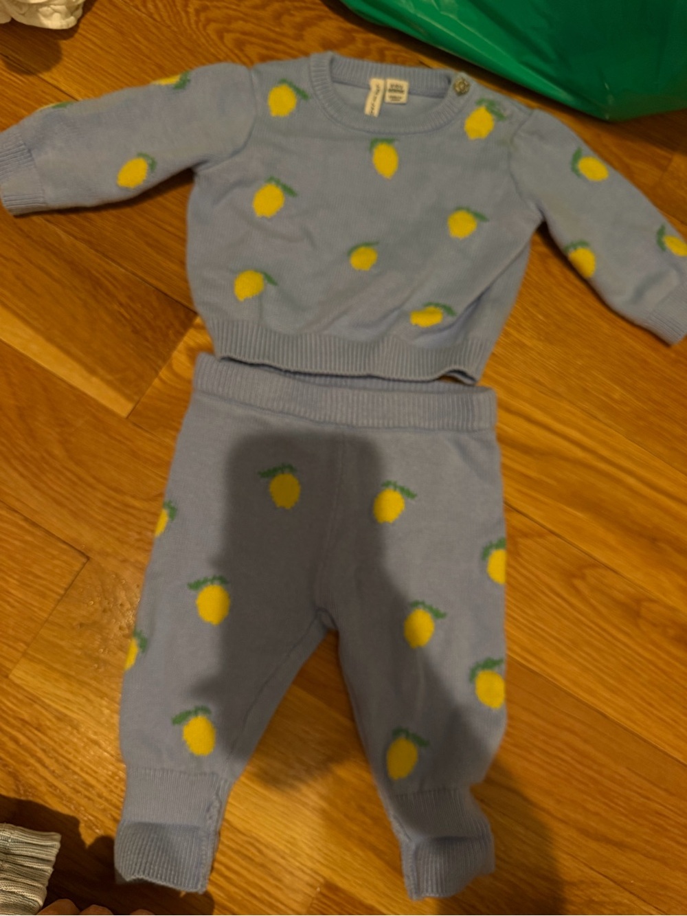 Janie and Jack Blue Knit Sweatshirt & Lemon Print Joggers